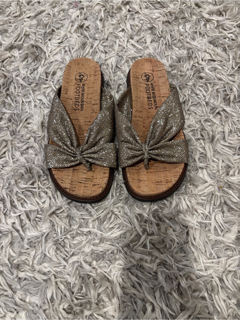 New White Mountain Glitter Knot Slide Sandals in Metallic Taupe